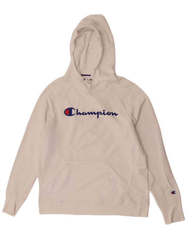 Champion Sudadera con capucha gráfica para hombre Jersey grande de poliéster blanco