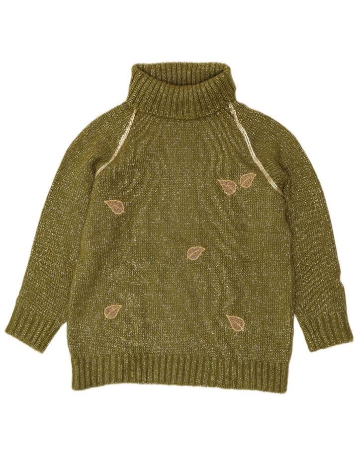 VINTAGE Mujer Roll Neck Jumper Suéter Reino Unido 16 Acrílico moteado verde grande