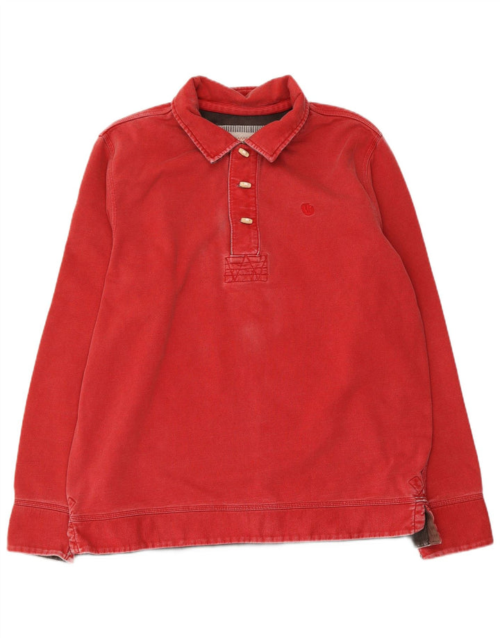 FAT FACE Sudadera con Cuello y Botones para Hombre Jersey Grande de algodón Rojo
