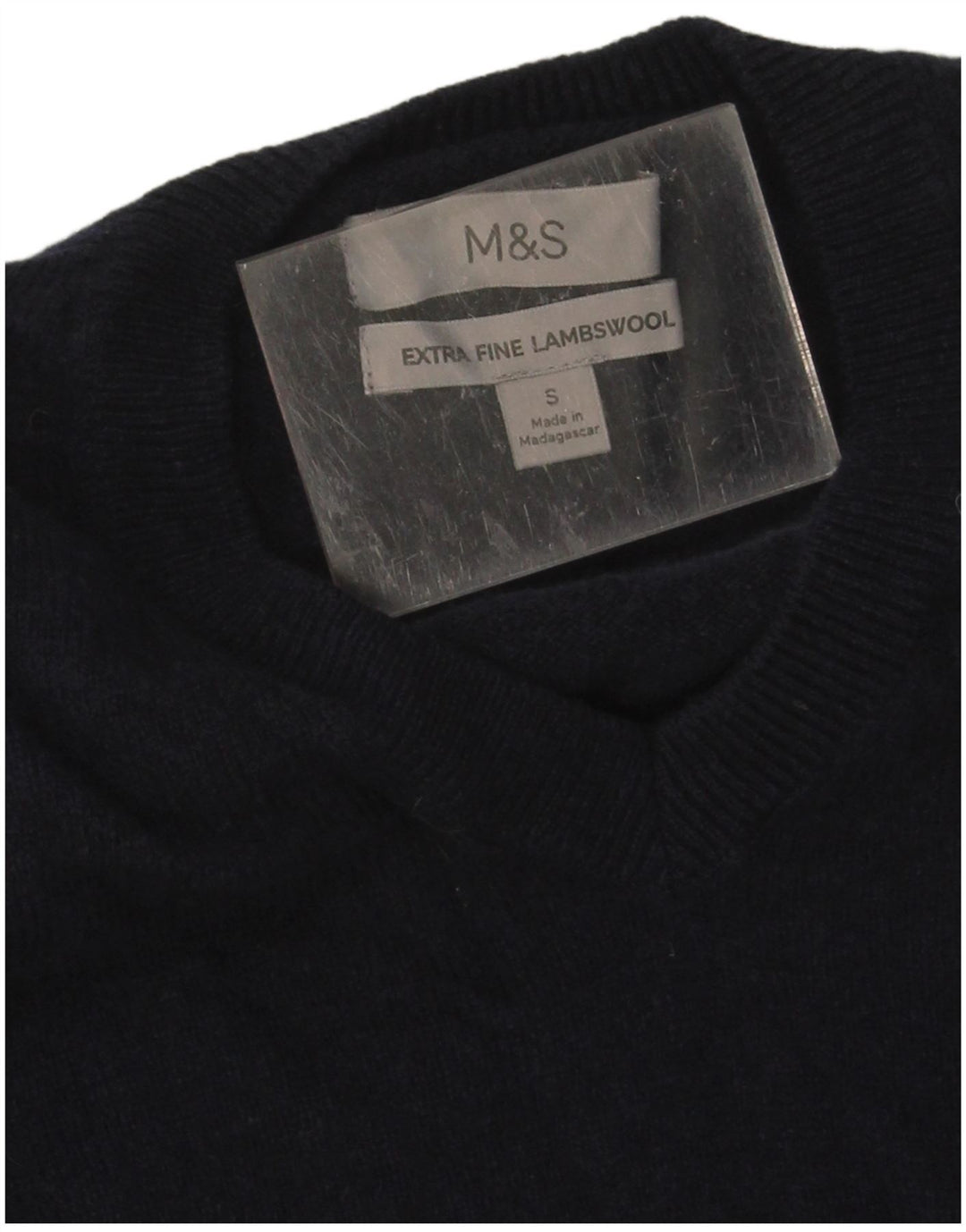 Marks & Spencer Suéter con Cuello en V para Hombre Pequeño Lana Azul Marino