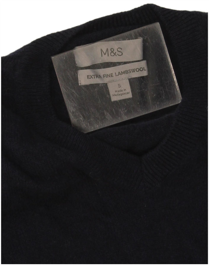 Marks & Spencer Suéter con Cuello en V para Hombre Pequeño Lana Azul Marino