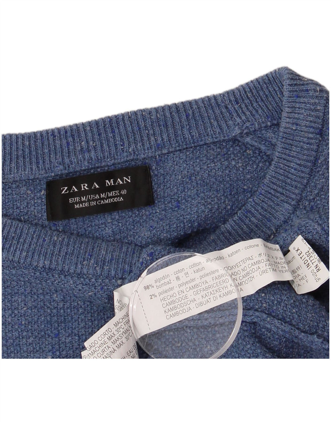 ZARA Hombre Jersey Cuello Barco Poliéster Moteado Azul Medio