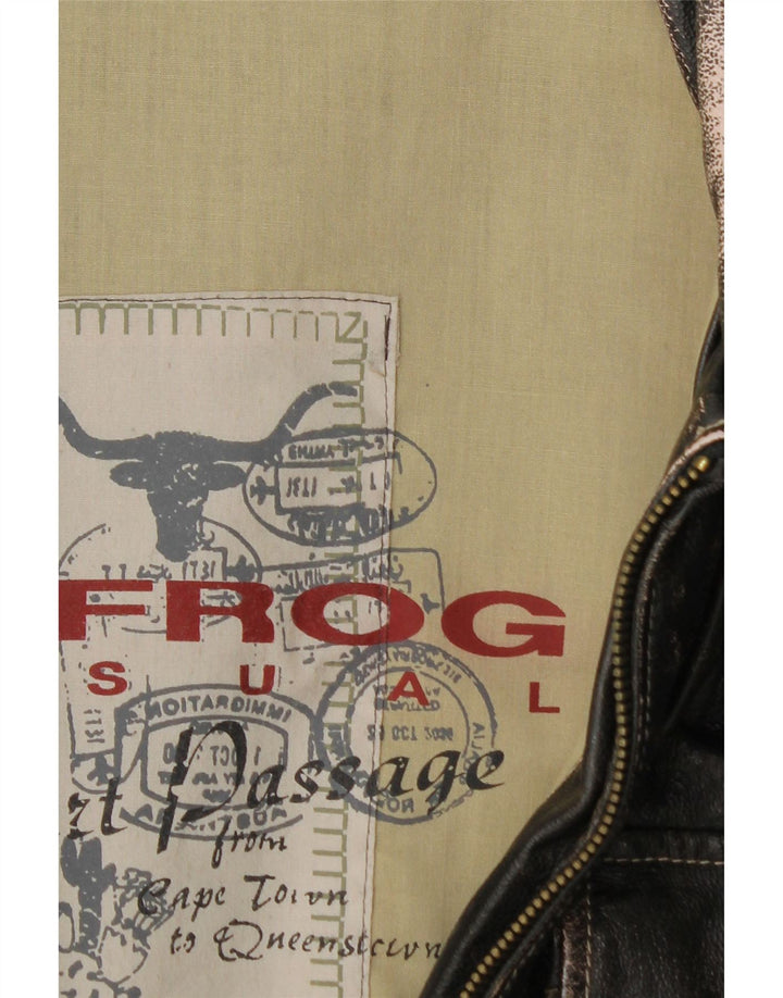 Le Frog Chaqueta de cuero militar para mujer IT 52 2XL Negro