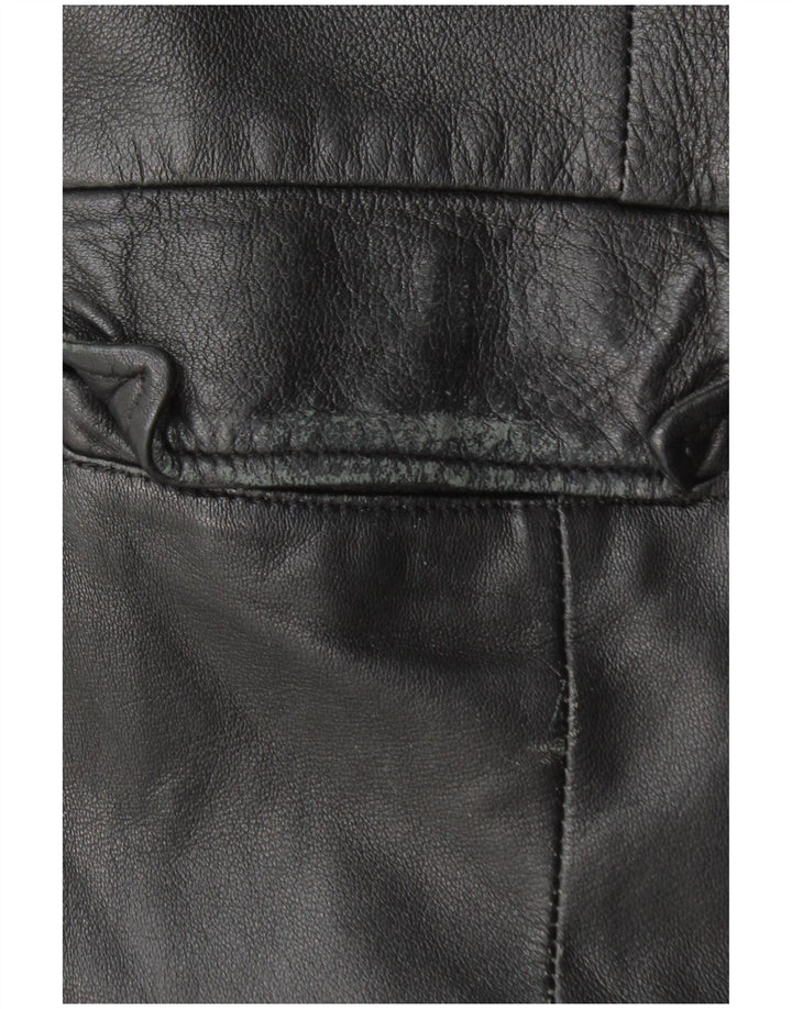 VINTAGE Abrigo de cuero para mujer Reino Unido 18 XL Cuero negro