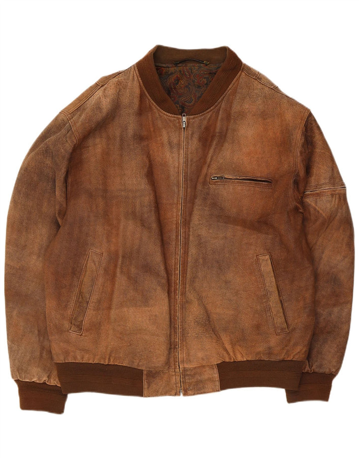 Vintage chaqueta de cuero para hombre Reino Unido 42 XL cuero marrón