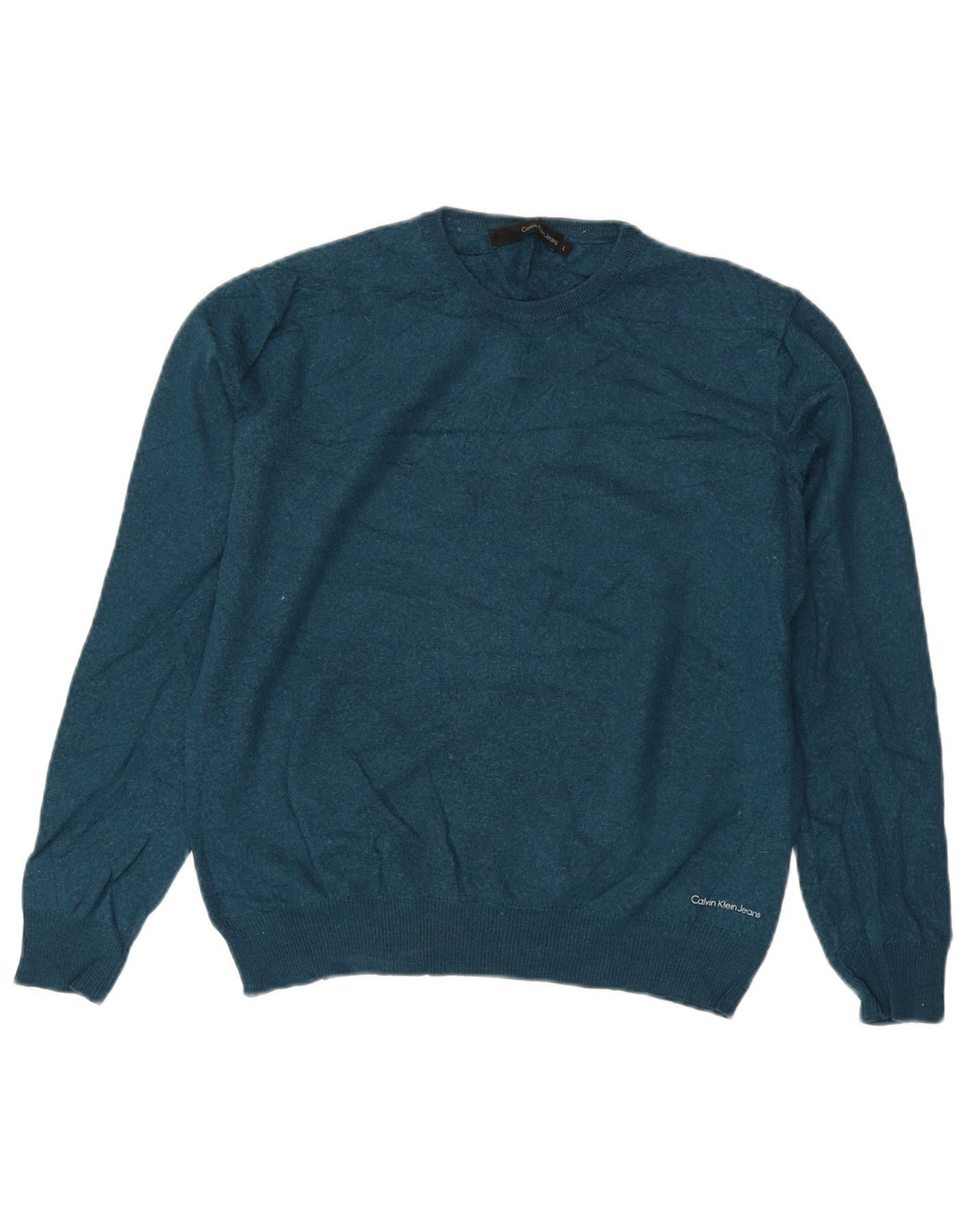 Calvin Klein Jeans Suéter de cuello redondo para mujer UK 46 Lana azul grande