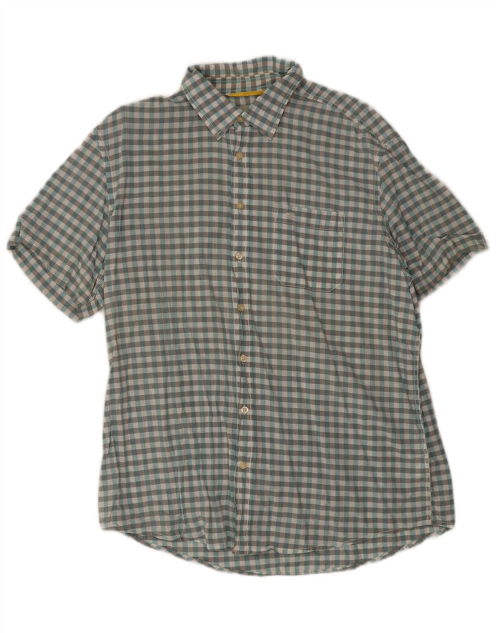 Camel Active Camisa de manga corta para hombre con corte regular y algodón a cuadros azul grande