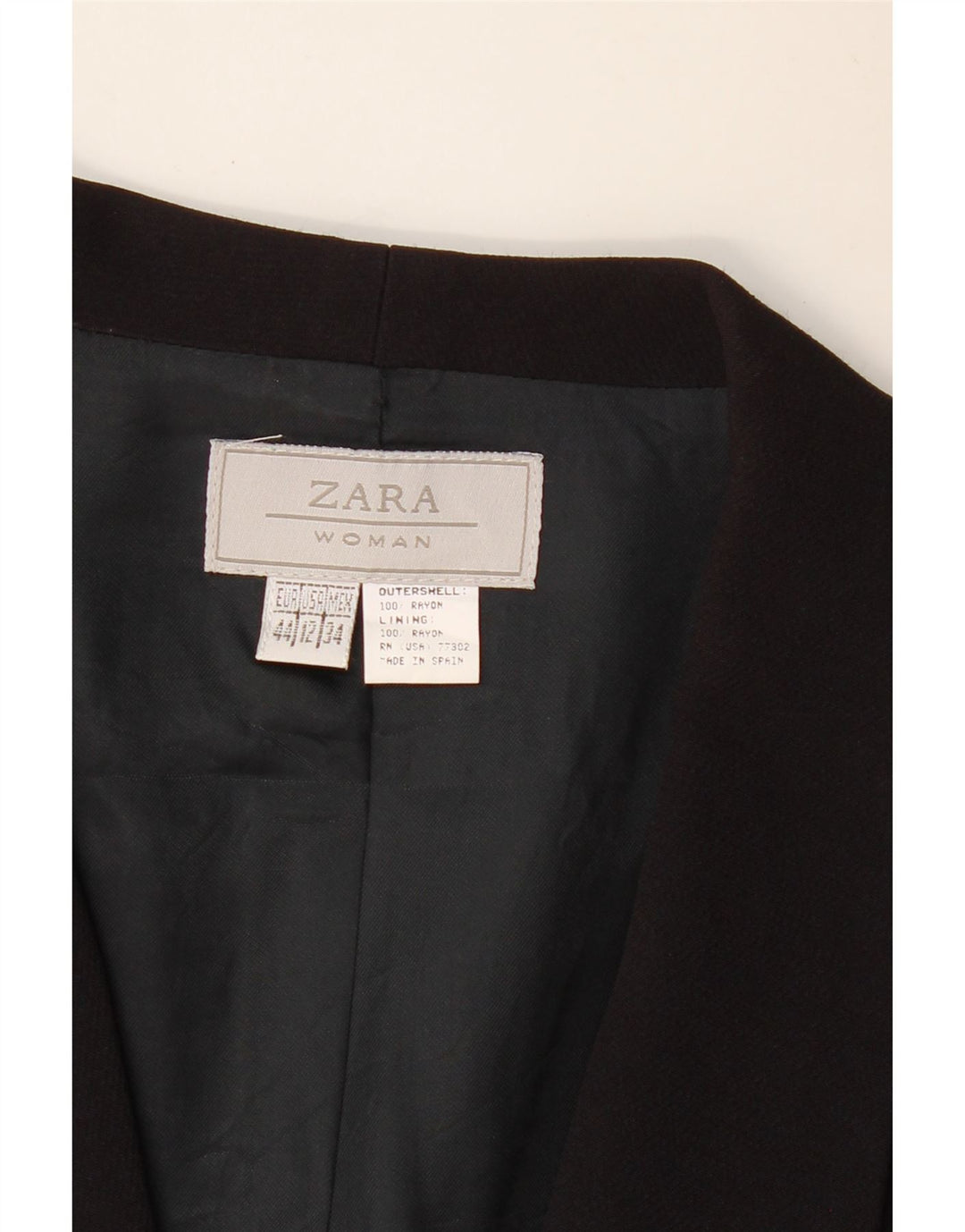 ZARA Chaqueta Blazer De Manga 3/4 Con 1 Botón Para Mujer EU 44 XL Rayón Negro