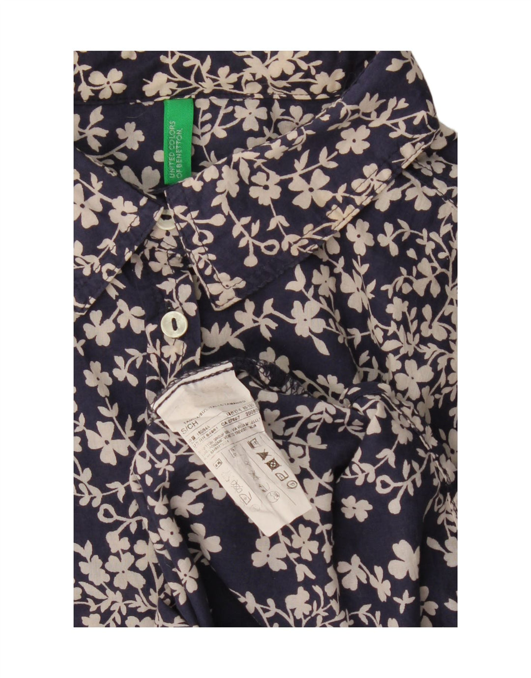 BENETTON Camisa extragrande para mujer UK 10 Small Azul marino Floral Algodón