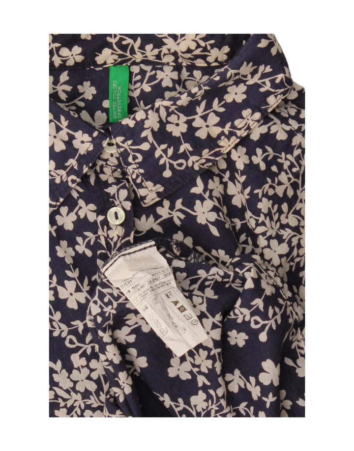 BENETTON Camisa extragrande para mujer UK 10 Small Azul marino Floral Algodón