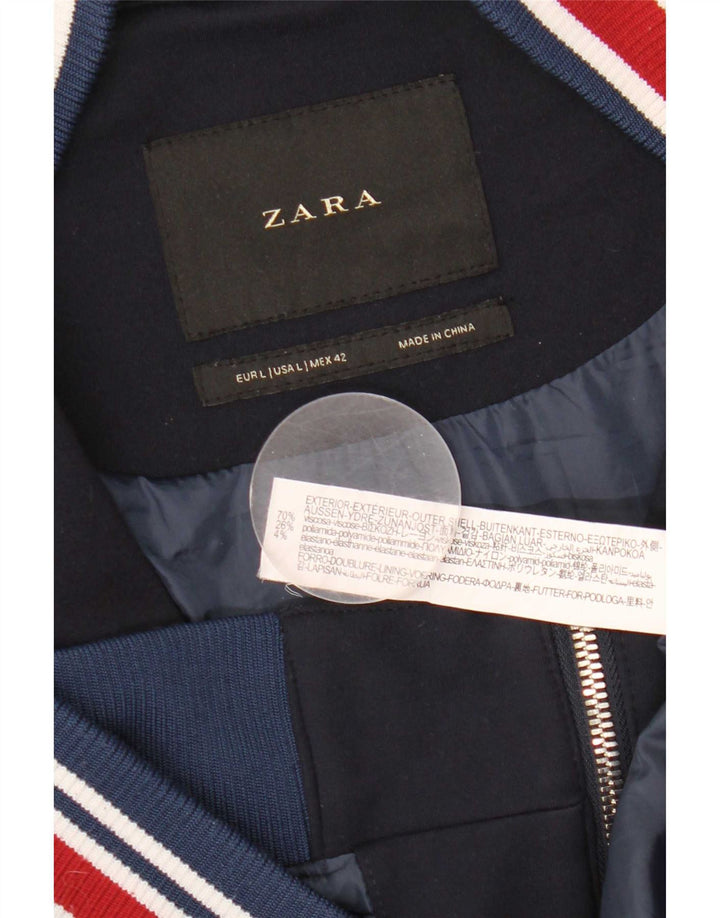Zara Mens Bomber Jacket UK 40 Large Azul Marino Rayas Viscosa