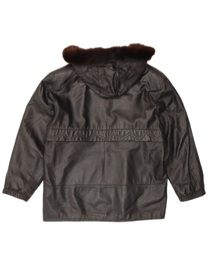Vintage mujer chaqueta de cuero con capucha IT 46 cuero negro grande