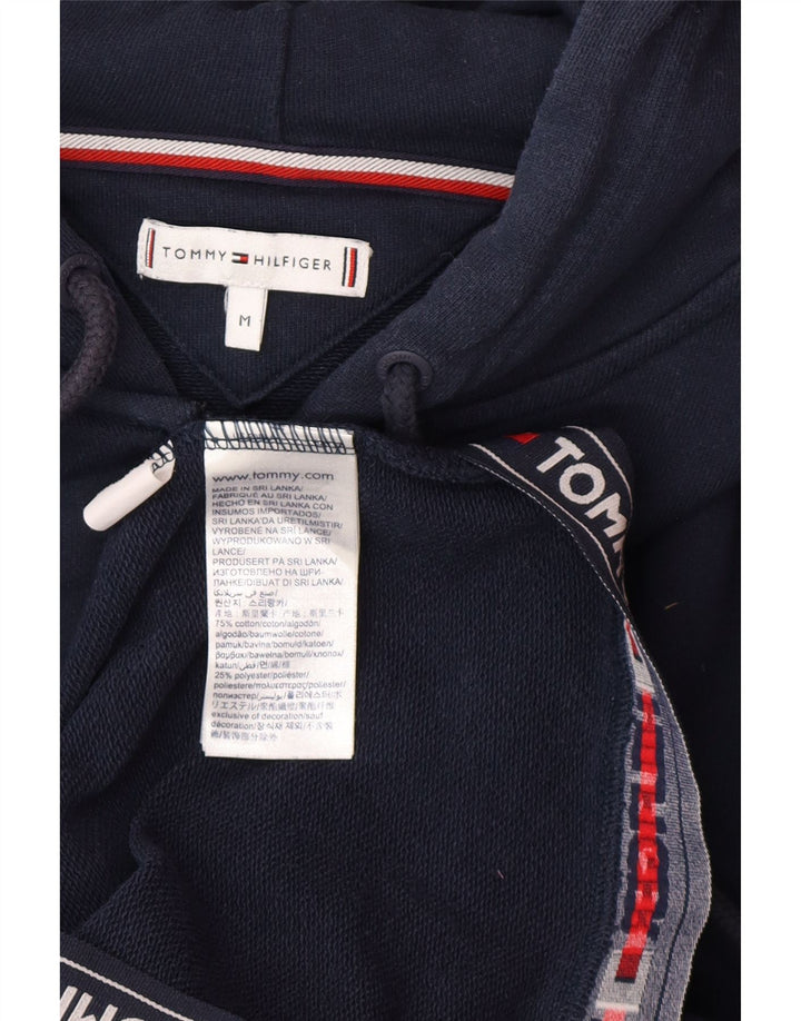 TOMMY HILFIGER Suéter con capucha y cremallera gráfica para mujer UK 12 Medium Azul marino