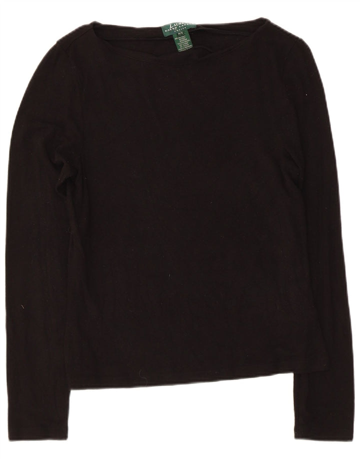 Ralph Lauren Mujer Petite Top Manga Larga UK 8 Pequeño Rayón Negro
