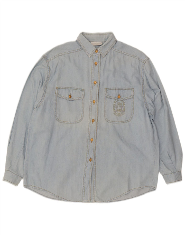 Camisa Vaquera Extragrande Mujer Roccobarocco IT 42 Azul Medio Algodón