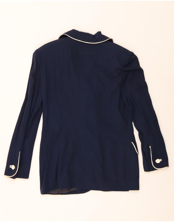 Vintage mujer 4 botones Blazer chaqueta Reino Unido 12 azul marino medio