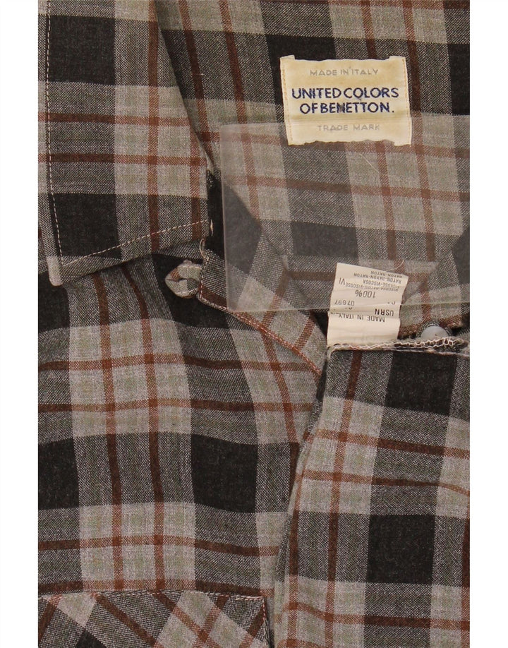 Benetton Camisa De Franela Mujer ES 42 Viscosa A Cuadros Gris Medio