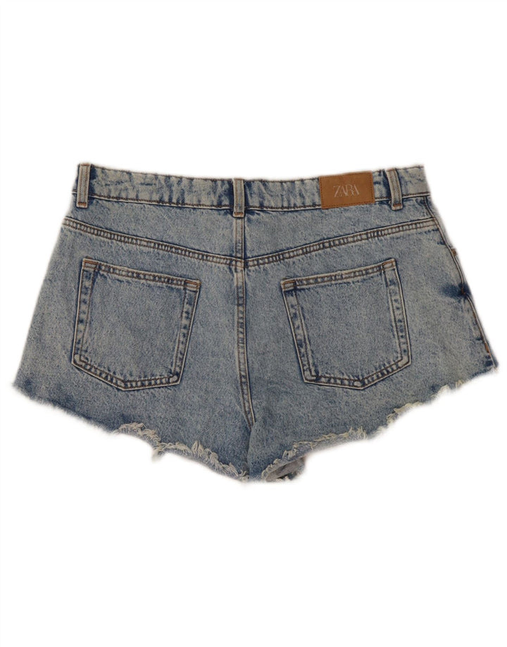 Zara Pantalones cortos de mezclilla desgastados para mujer EU 42 Large W32 Azul