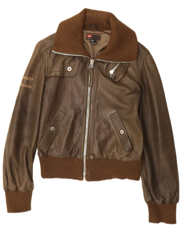 Diesel Chaqueta Bomber De Cuero Para Mujer UK 42 Cuero Marrón Medio