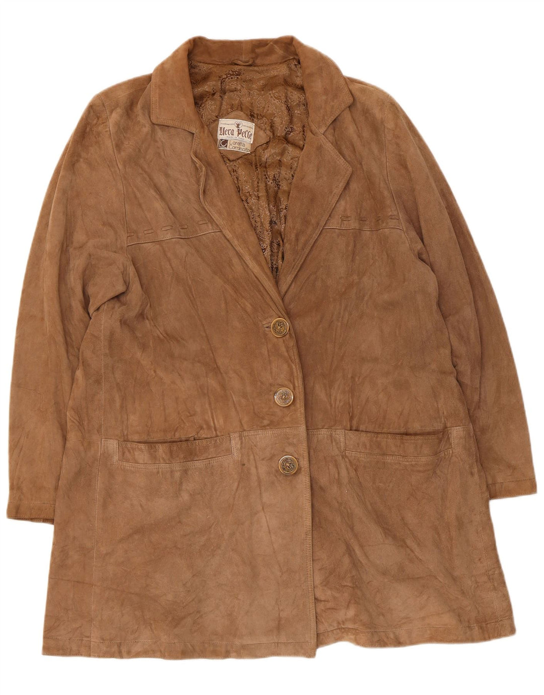Vintage mujer ante abrigo Reino Unido 14 cuero beige medio
