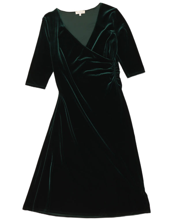 Vintage mujer Velour 3/4 manga Maxi vestido Reino Unido 18 XL poliéster verde