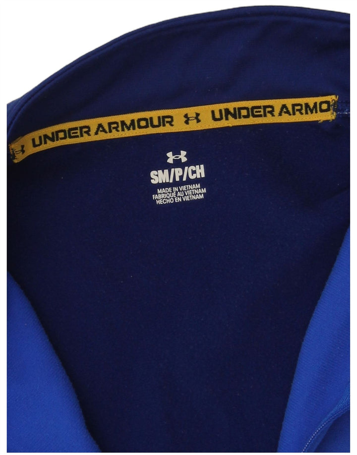 Under Armour Top con cremallera y cuello para hombre, manga larga, bloques de color azul marino pequeño