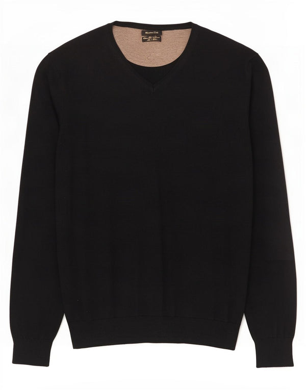 Massimo Dutti Jersey Con Cuello En V Hombre Large Negro Algodón