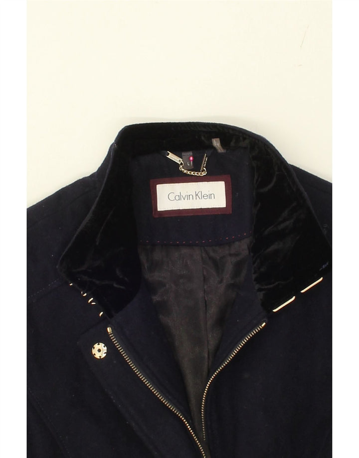 CALVIN KLEIN Womens Overcoat UK 14 Large Navy Blue Wool Vintage Calvin Klein and Second-Hand Calvin Klein from Messina Hembry 