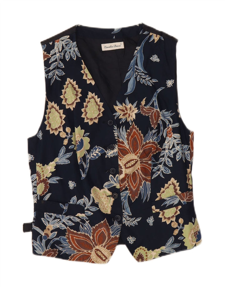 Chaleco vintage para mujer IT 44 Algodón floral azul marino medio