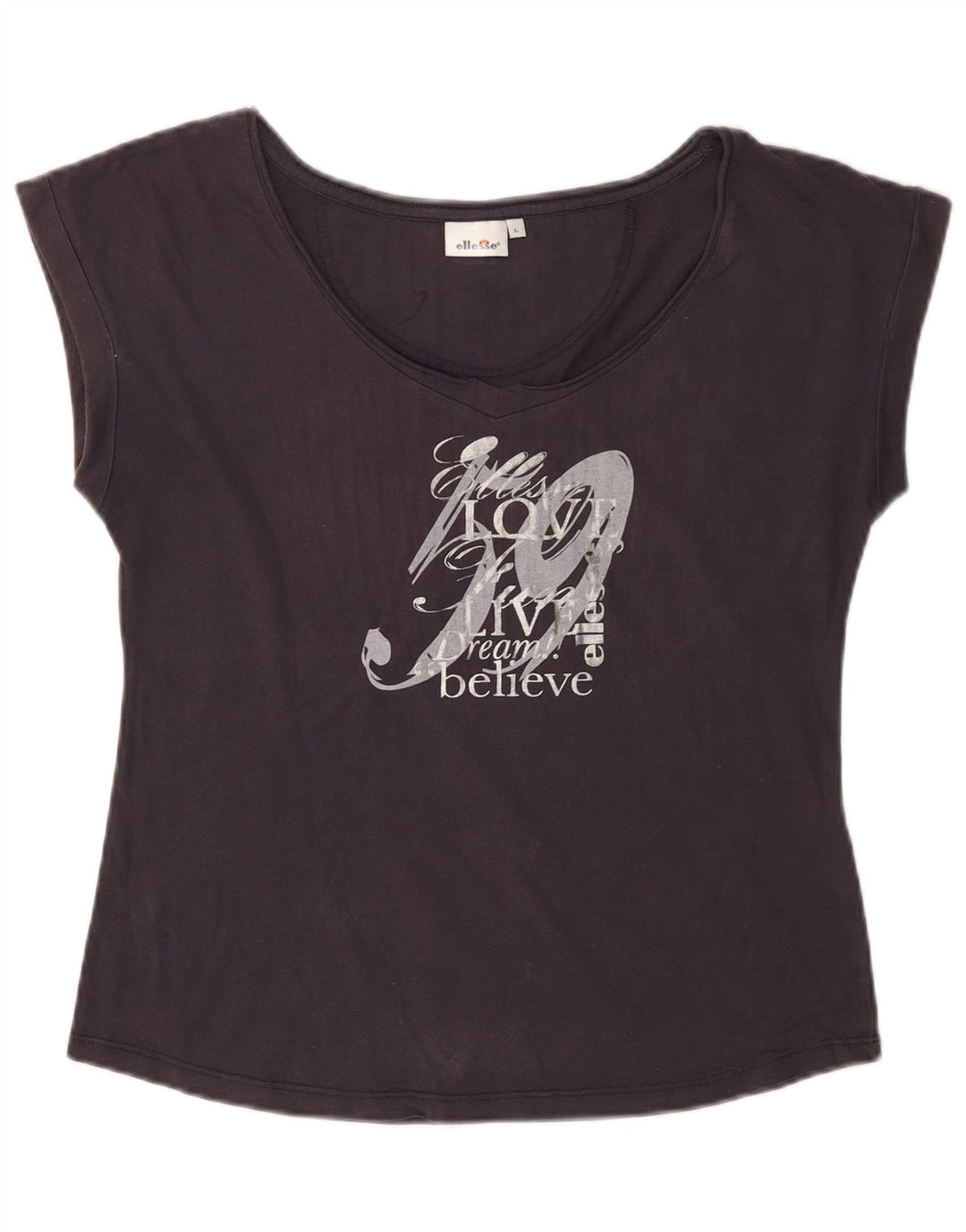 ELLESSE Camiseta gráfica para mujer Top UK 40 Grande Algodón azul marino