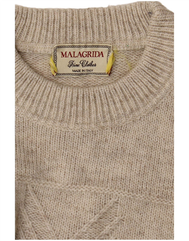 MALAGRIDA Jersey de cuello redondo para hombre, suéter grande beige geométrico