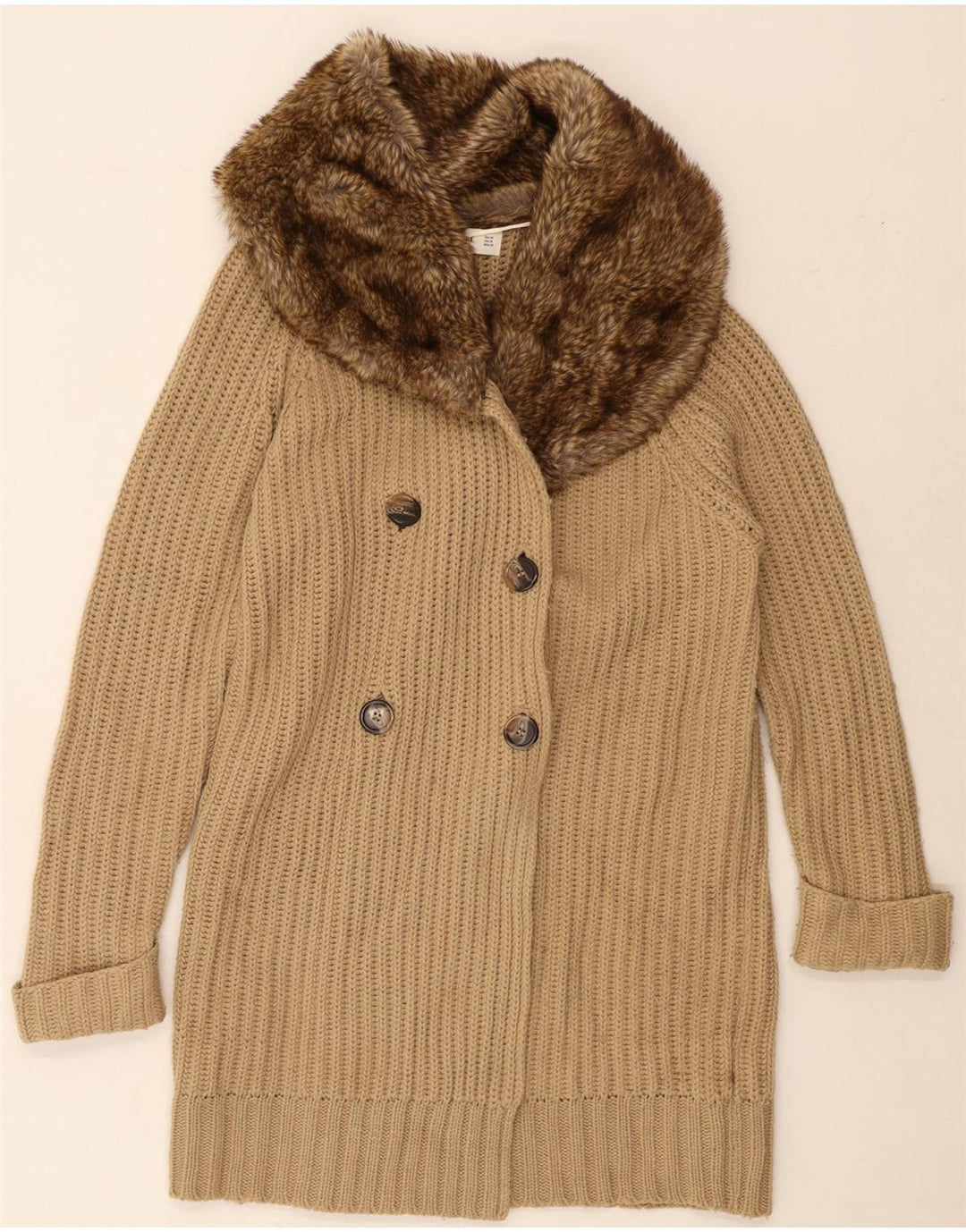 ZARA Womens Double Breasted Cardigan Sweater UK 14 Medium Beige Acrylic Vintage Zara and Second-Hand Zara from Messina Hembry 