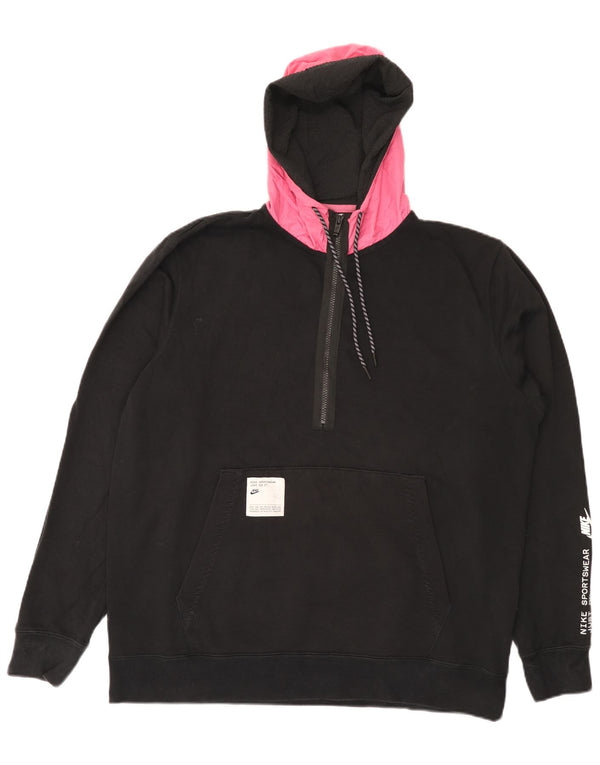 Nike Jersey con capucha y cuello con cremallera para hombre, talla XL, algodón negro con bloques de color