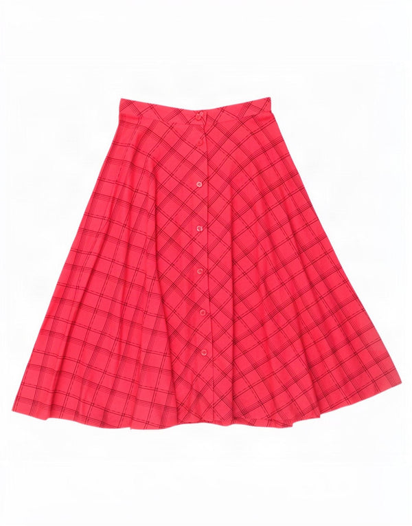Falda acampanada vintage para mujer pequeña W26 algodón a cuadros rosa