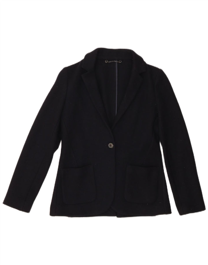 JIGSAW Chaqueta tipo blazer con 1 botón para mujer UK 8 Small Lana virgen azul marino