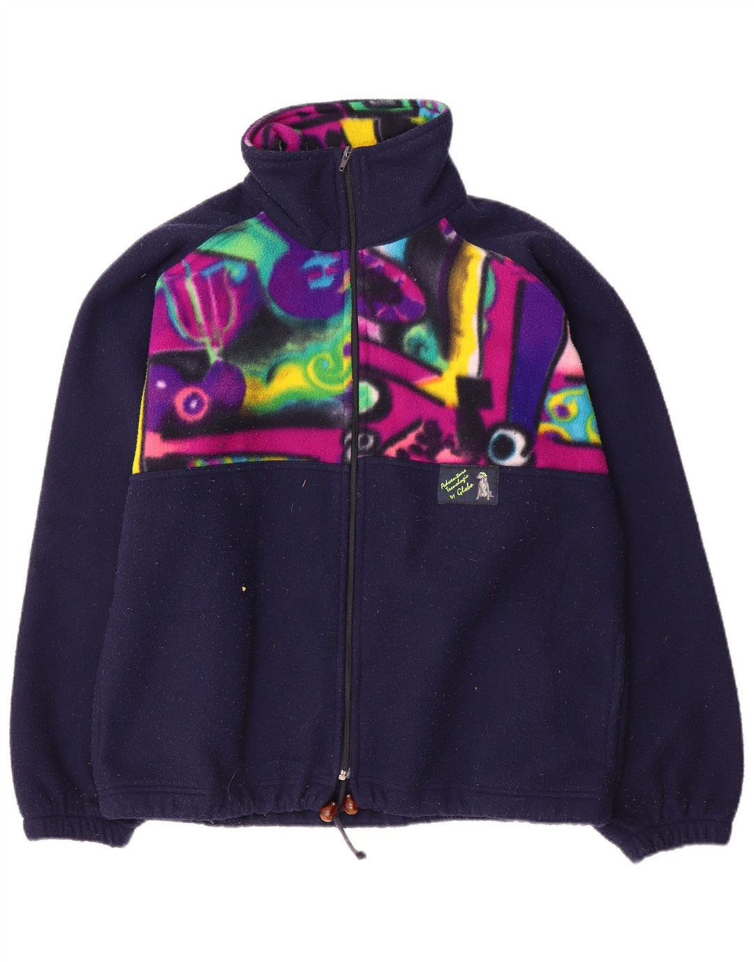 Vintage hombres polar chaqueta Reino Unido 38 medio azul marino poliéster geométrico