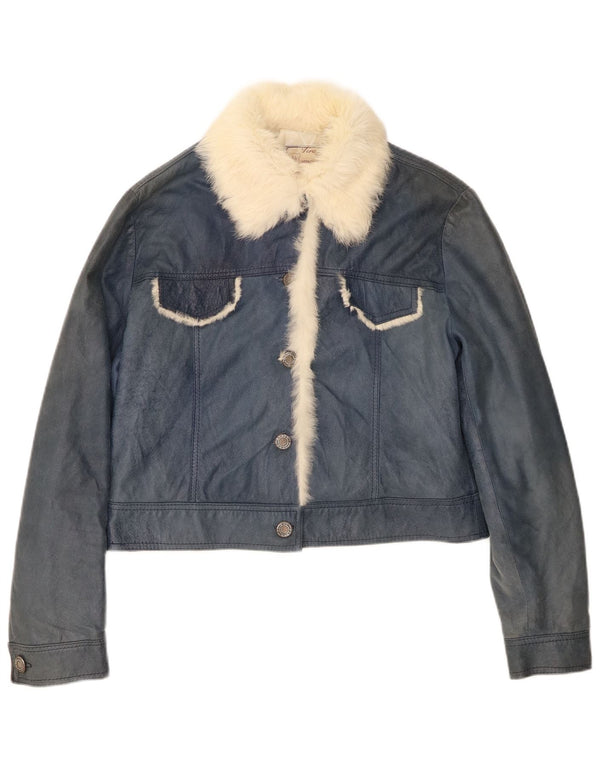 Lavorazione Artigiana Chaqueta corta de cuero para mujer UK 42 Azul medio