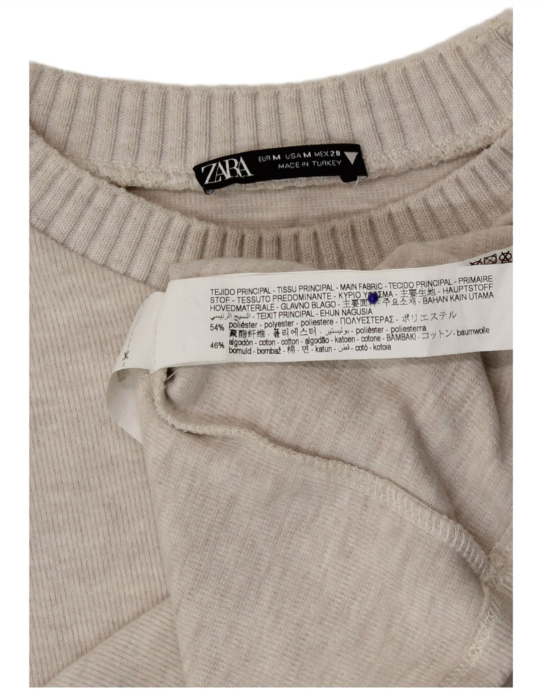 Zara Mujer Blusa Top UK 44 Medio Beige Poliéster