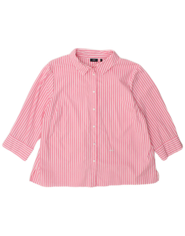 JOOP Womens 3/4 Sleeve Shirt Blouse UK 14 Medium Pink Pinstripe Cotton