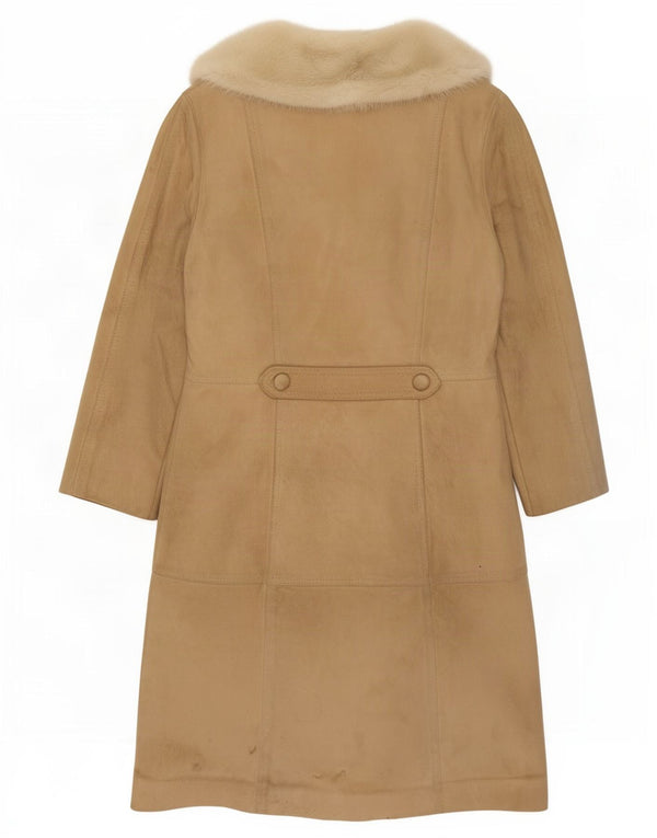 Vintage mujer shearling abrigo Reino Unido 14 cuero beige medio