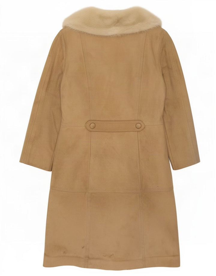 Vintage mujer shearling abrigo Reino Unido 14 cuero beige medio