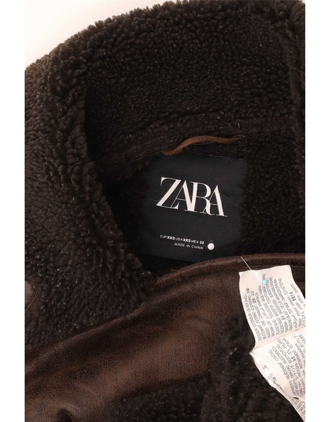 Zara Mujer Chaqueta Sherpa Extragrande UK 2 2XS Marrón Poliéster