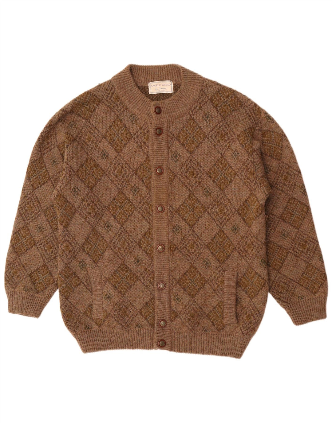 Angelo Greco Mens By Simona Cardigan Suéter Grande Marrón Argyle/Diamante