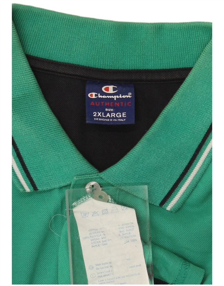 CHAMPION Mens Polo Shirt 2XL Green Cotton