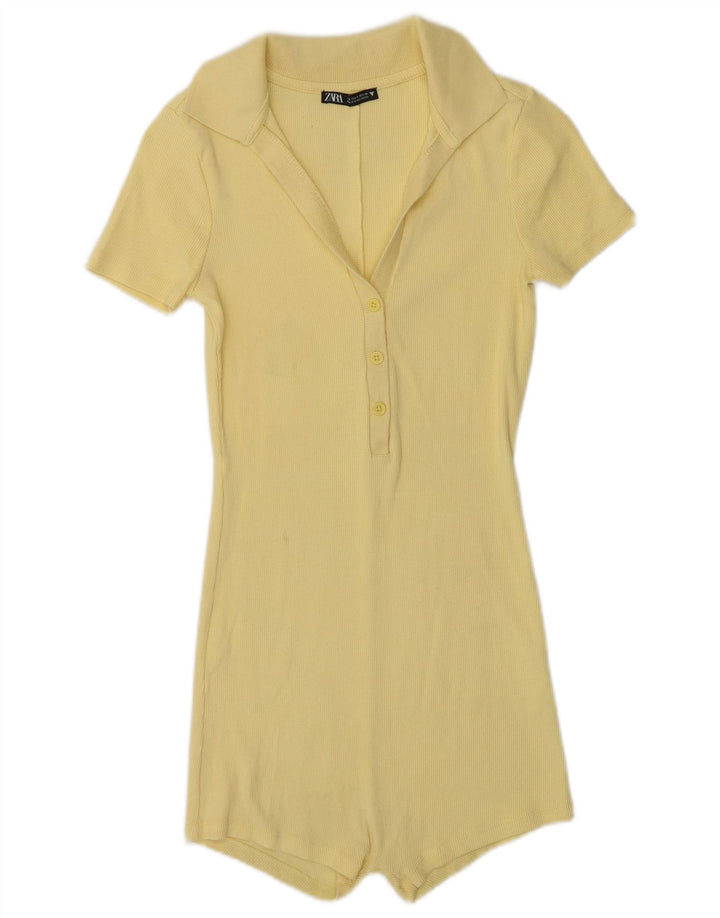 Zara Mujer Mono Corto De Manga Corta UK 8 Small Amarillo
