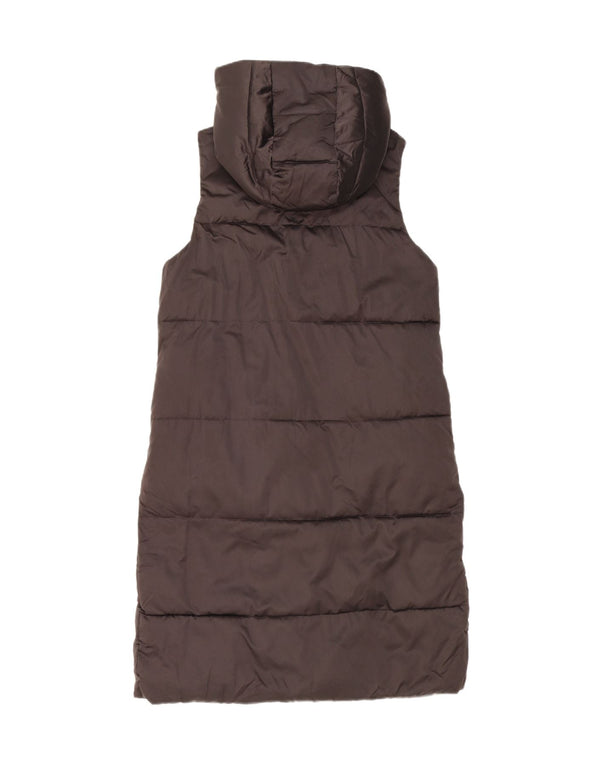 Zara Mujer Chaleco Acolchado Largo Reversible Con Capucha UK 6 XS Poliéster Gris
