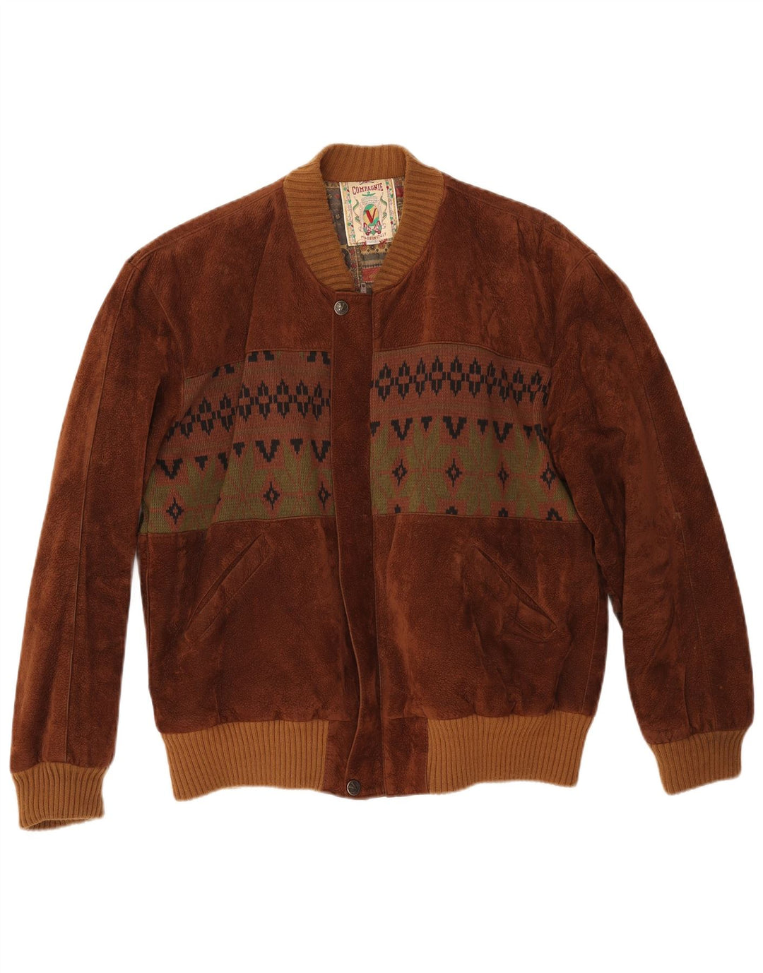 COMPAGNIE Chaqueta bomber de ante holgada para hombre UK 38 Marrón medio Fair Isle
