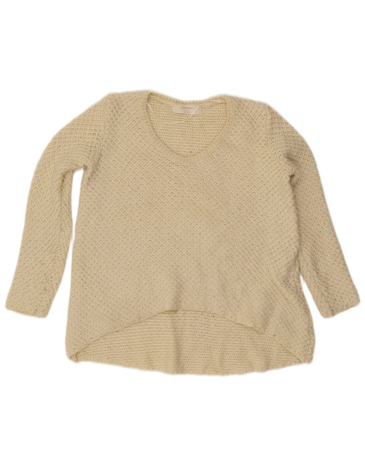 Zara Mujer Suéter De Gran Tamaño Con Cuello En V UK 10 Small Off White