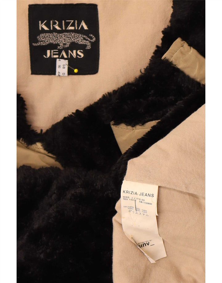 Krizia Jeans Abrigo para mujer UK 46 Grande Beige Colorblock Poliéster