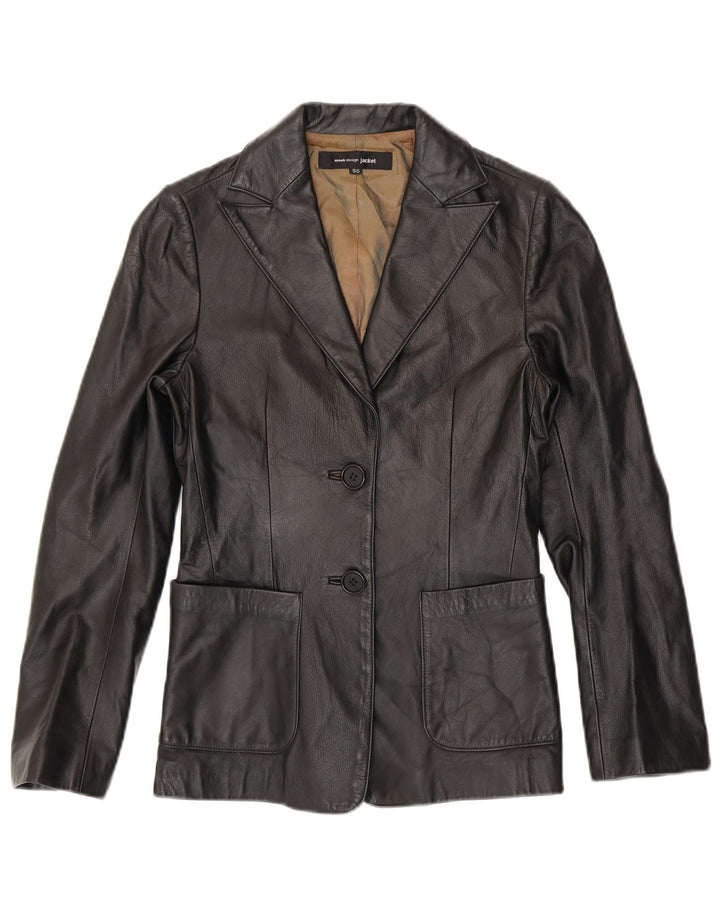 Vintage mujer 2 botones cuero Blazer chaqueta Reino Unido 10 pequeño negro